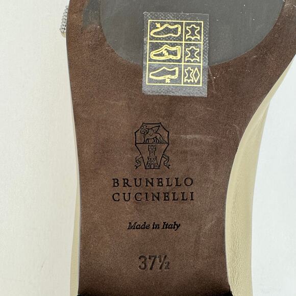 Brunello Cucinelli Leather Ballet Flats Semi-Pointed Beaded Accent 37.5 (US 7.5) - Picture 12 of 13